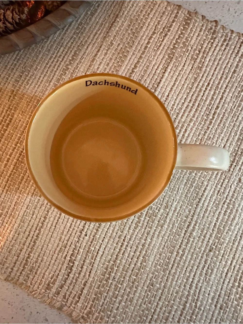 Dachshund Ceramic Dog Mug - Yellow Interior